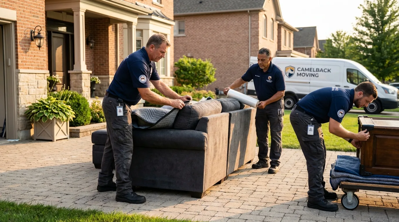 Large estate moving crew wrapping furniture in Springville, NY